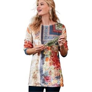 Soft Surroundings Floral Patchwork Tunic in Cream, Red, Blue, Green